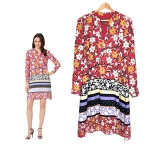 J Taylor Multi Color Floral Print Long Sleeve A-line Dress Size 8